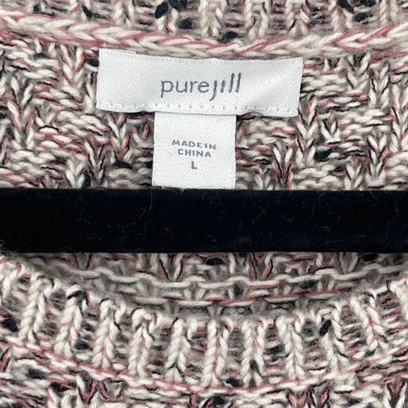 Pure Jill Red White Textured Knit Long Sleeve Crew Neck Pullover Sweater Large - Picture 3 of 6